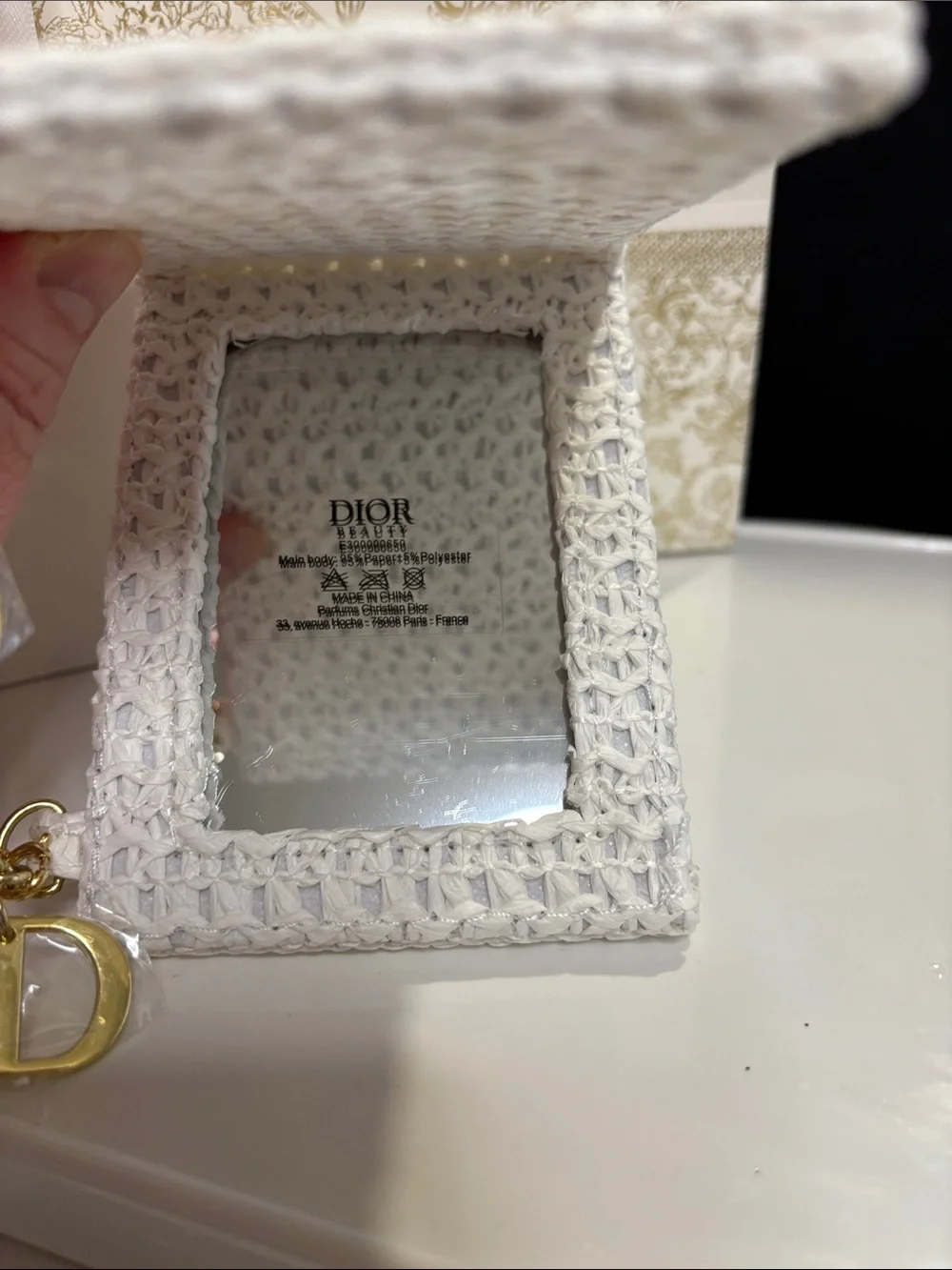 Dior White Woven mirror with CD chain